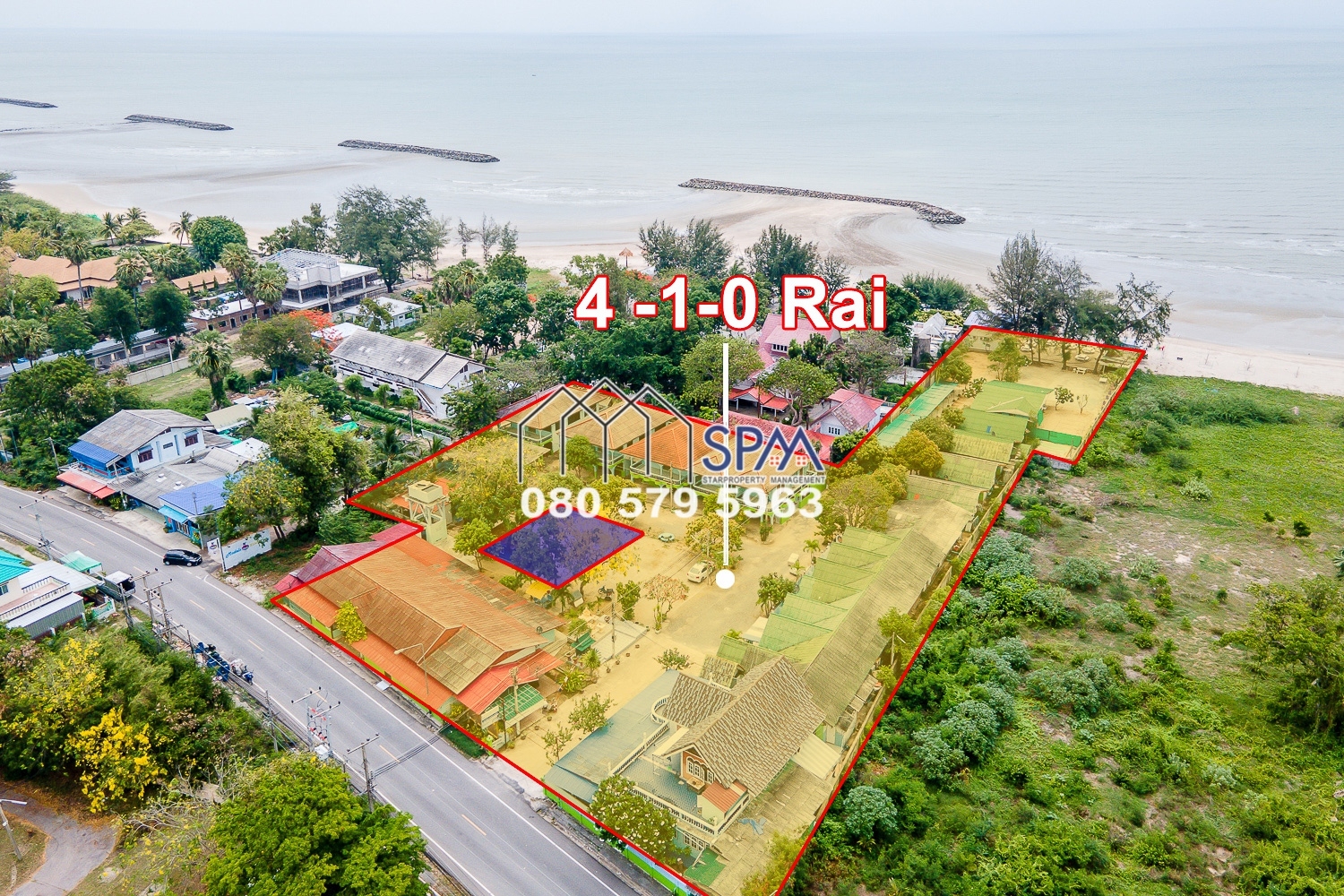 Beach Land for Sale at Sale Haadchaosamran Beach-Cha Am, Land Area 4 Rai 1 Ngan (6800 sqm) with 16 Bungalow, Price 25 Million Baht per Rai, Total price 100 Million Baht