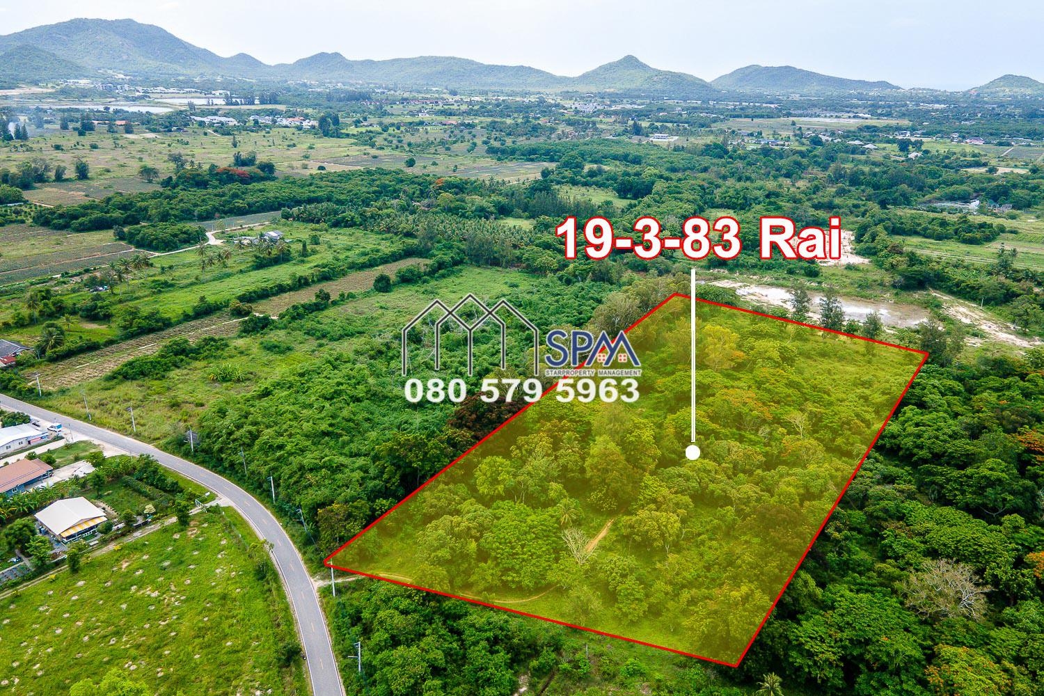 Land for sale near Black Mountain Golf Course, Land Area 19 Rai 3 Ngan 83 sq.wah (31932sq.m) Total Price 21 Million Baht